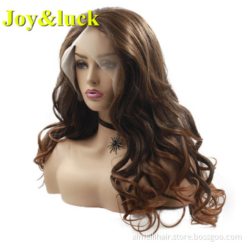 Wholesale Price Lacefront Wigs For Women Daily Life Natural Curly Fashion Hair Deep Wave Long  Brown Ombre Blonde Synthetic Wig